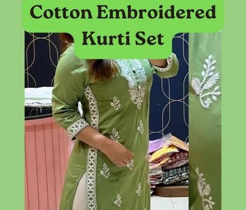 3_colors_Cotton Embroidered Kurti Set