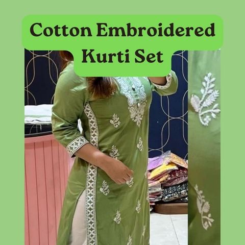 3_colors_Cotton Embroidered Kurti Set