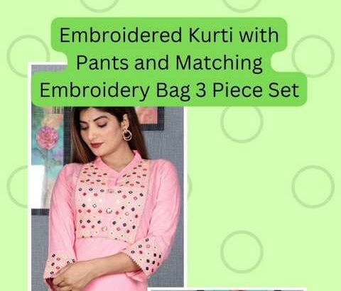Embroidered_Kurti_with_Pants_and_Matching_Bag