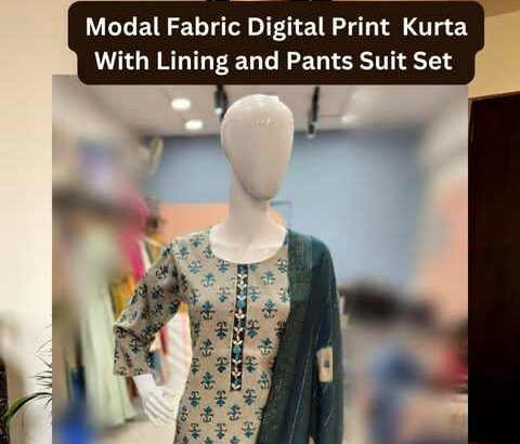 Modal Fabric Digital Print Kurta With Lining and Pants Suits