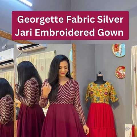 Georgette Fabric Silver Jari Embroidered Gowns