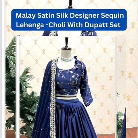 Malay Satin Silk Designer Sequin Lehenga