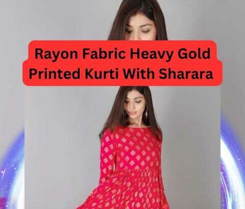 Rayon_Fabric_Heavy_Gold_Printed_Kurti_With_Sharara