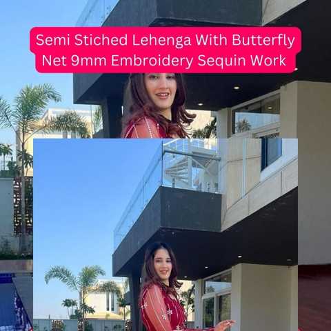 Semi Stiched Lehenga With Butterfly Net