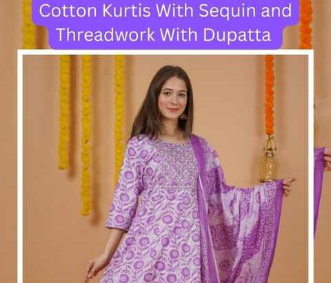 Cotton Kurtis With Sequin and Threadwork