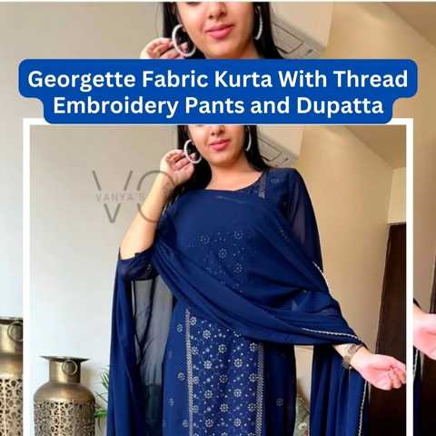 Georgette Fabric Kurta With Thread Embroidery