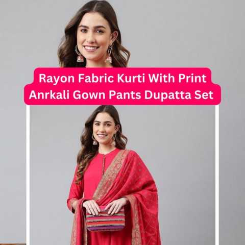Rayon Fabric Kurti With Print Anrkali Gown